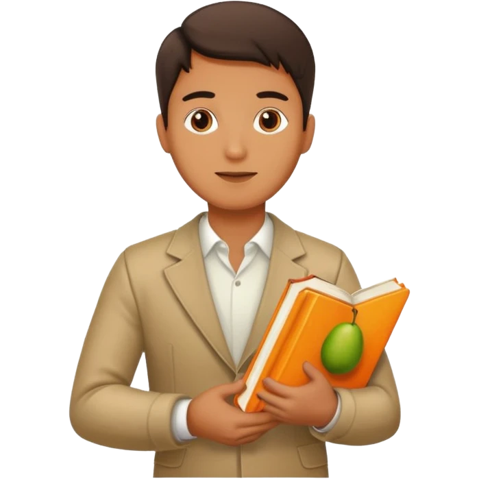 man holding book and mango emoji