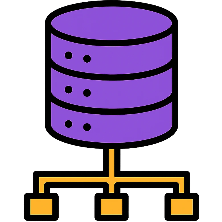 A structured data icon representing a database, clean and modern design, suitable for digital interfaces, purple as main color. emoji