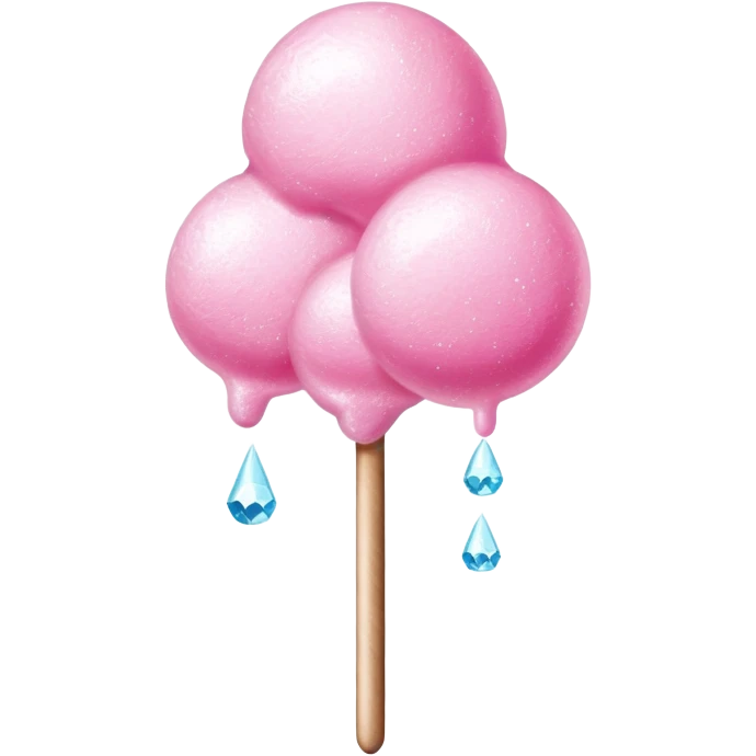 Glossy pink cotton candy on stick with shiny sugar crystals and reflective highlights emoji