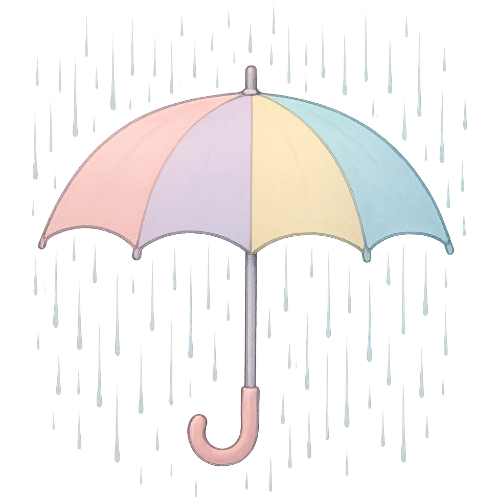 pastel umbrella under rain, bufo emoji