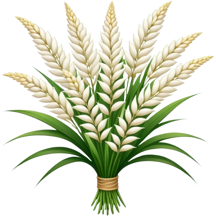 big bouquet white Saccharum Grass flower, stem, leaf emoji