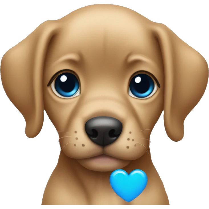Puppy eyed emoji with blue hearts emoji