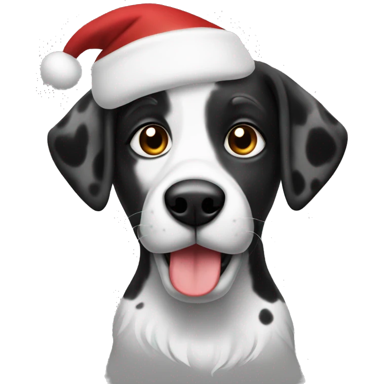 Black and white spotted dog santa emoji