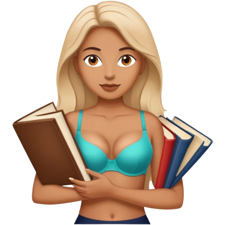 Woman with massive books with bra emoji