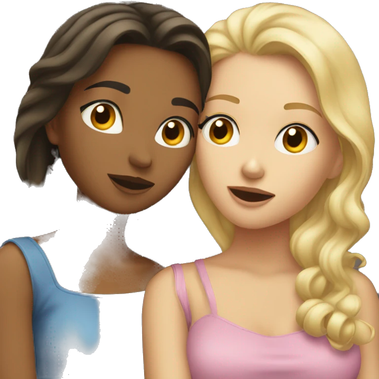 two girls kissing one blonde one brunette emoji
