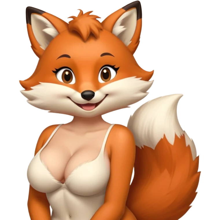 furry fox with big boobs without bra smiling cute emoji