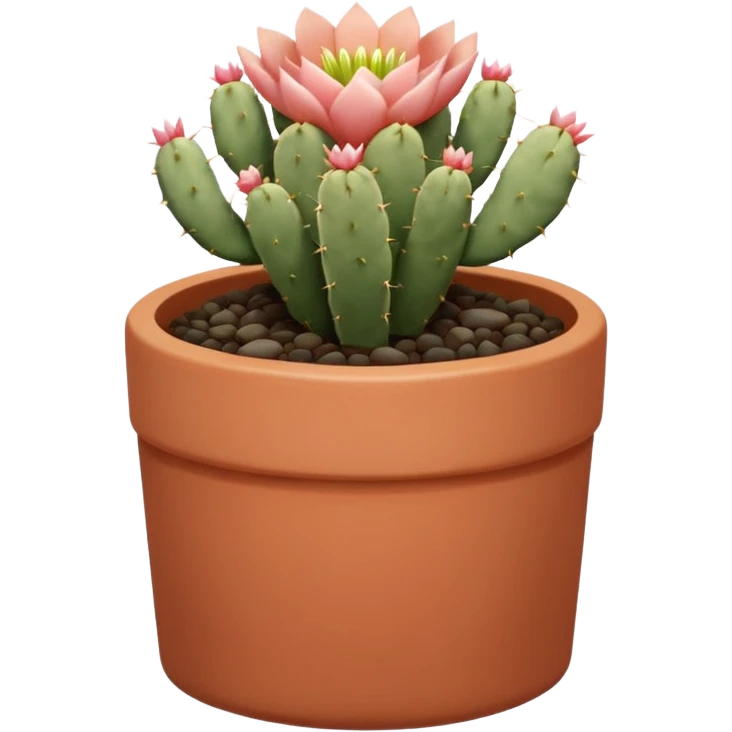 A ceramic pot in a pastel terracotta color, shaped like a cylinder, the pot is tall and contains an Acanthocalycium Glaucum cactus plant. emoji