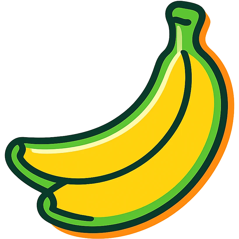 glowing banana with green and orange neon outlines emoji