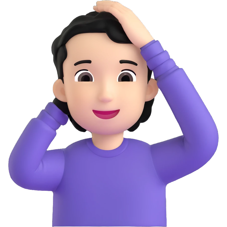 embarrassed smiling boy with hand behind head and black hair emoji