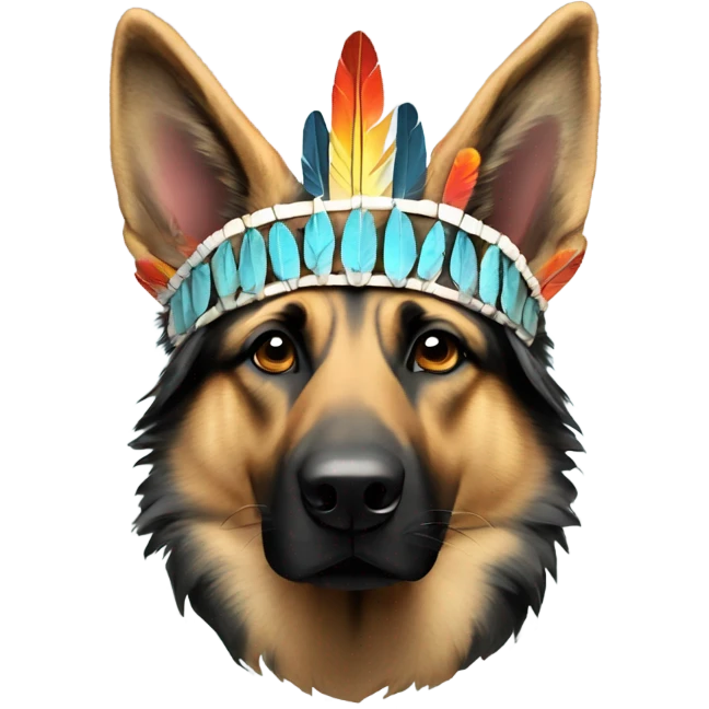 German shepherd with Indian chief headdress emoji