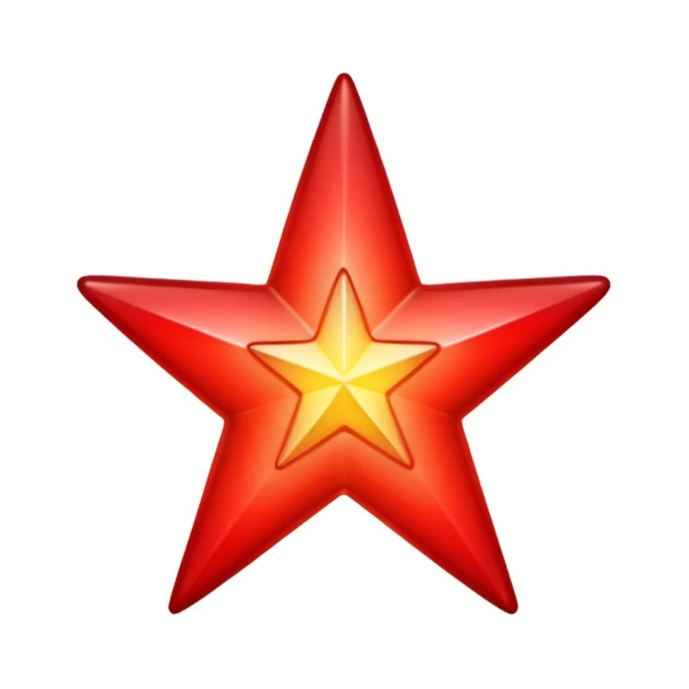 A single red star emoji in cartoon style. The star should be symmetrical, shiny, and have smooth edges. It should glow softly with a red aura. The design should be friendly and emoji-like, with a transparent background. emoji