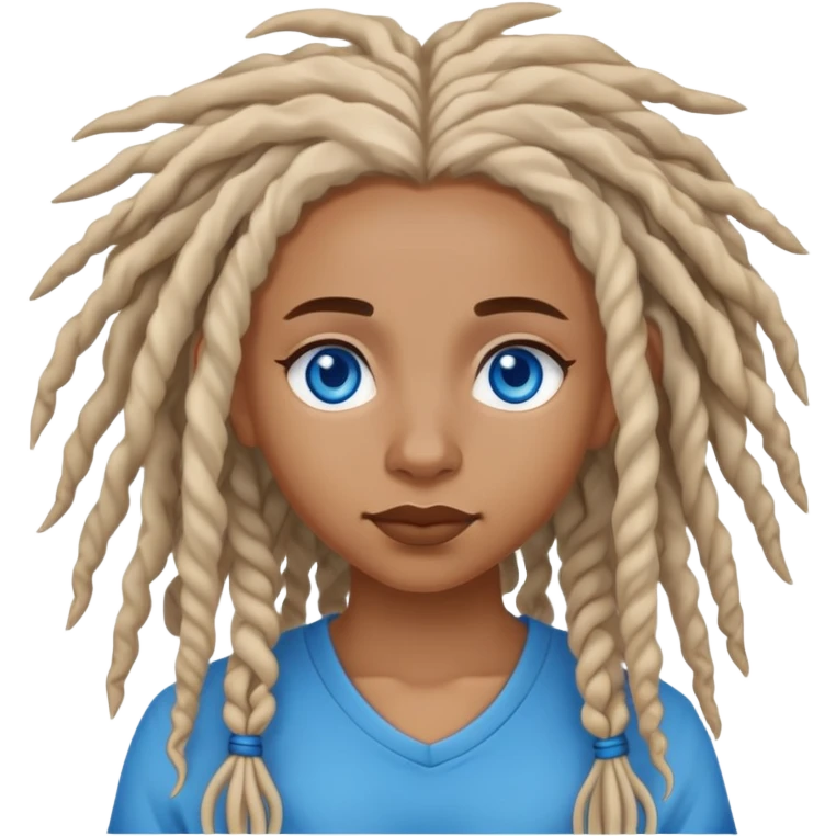 african american mae, curly white dreads, blue eyes emoji