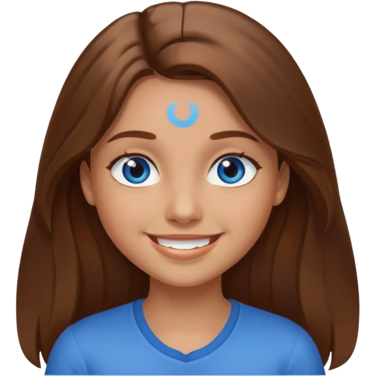 Girl long brown hair, blue eyes medium skin tone emoji