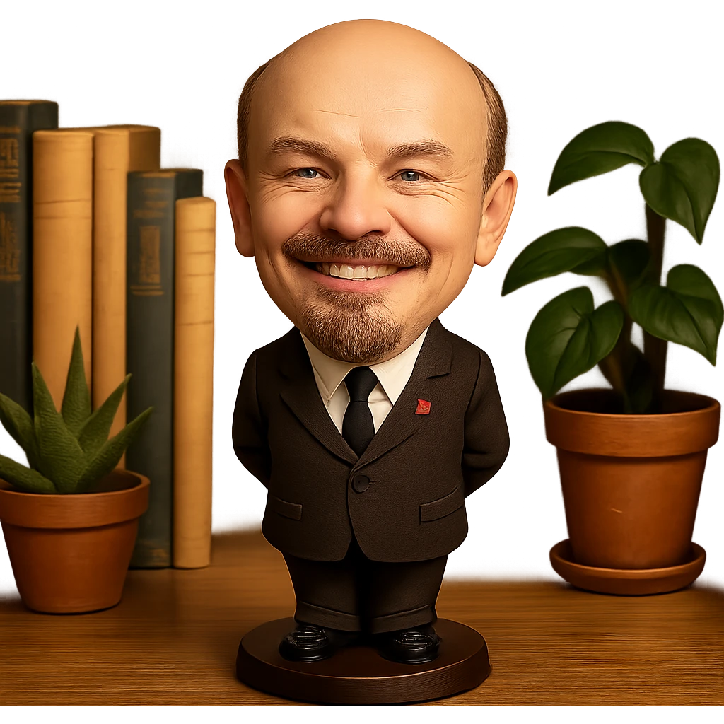 Lenin smiling, hands behind back, bobblehead style emoji