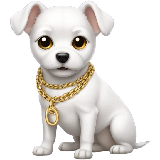 Small white dog wearing a gold chain emoji
