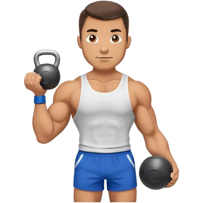 jacked man with blue shorts holding kettlebell emoji