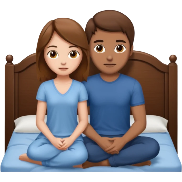A brown-haired girl and a brown-haired man. They are both on a bed. The girl is sitting on the man.she is sitting on a man emoji