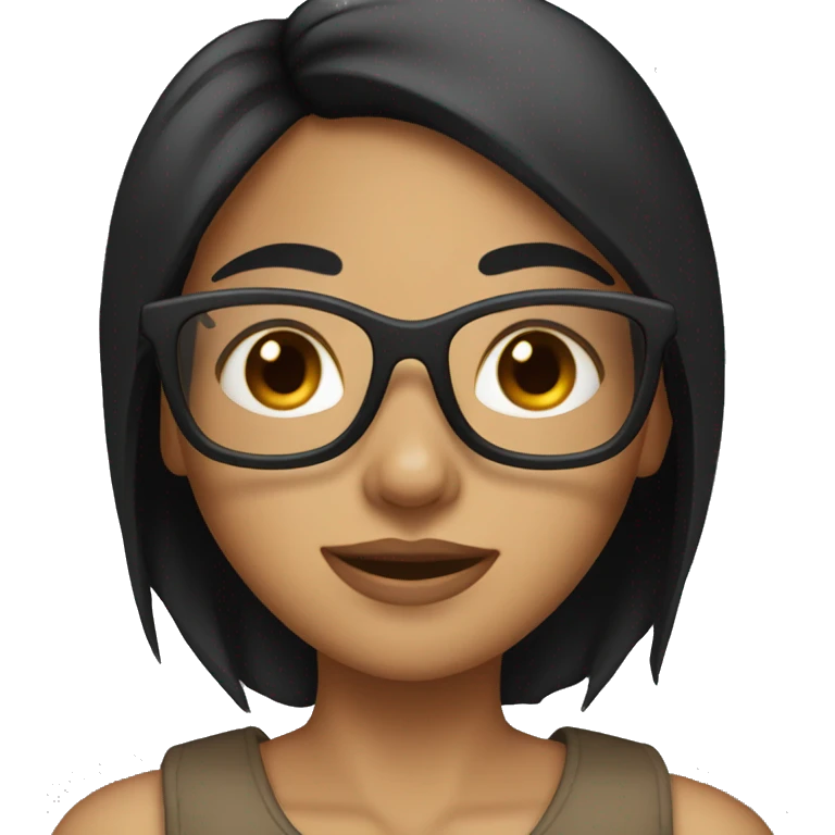 Tan girl with straight black hair and brown eyes with glasses emoji