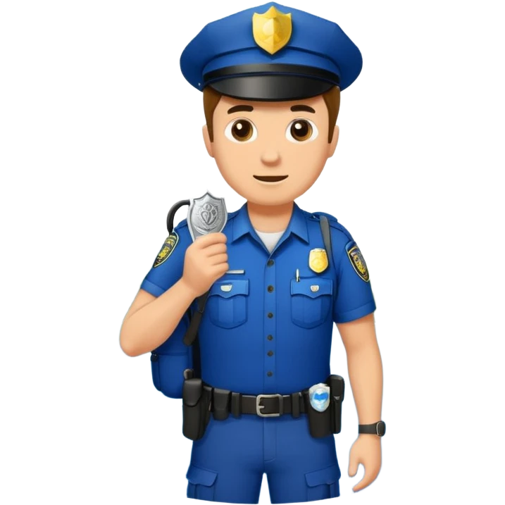 Adventurous man hiking with a police badge emoji