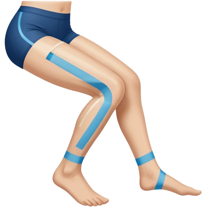 leg with kinesio tape (physiotherapy) around knee in a somewhat circular way emoji
