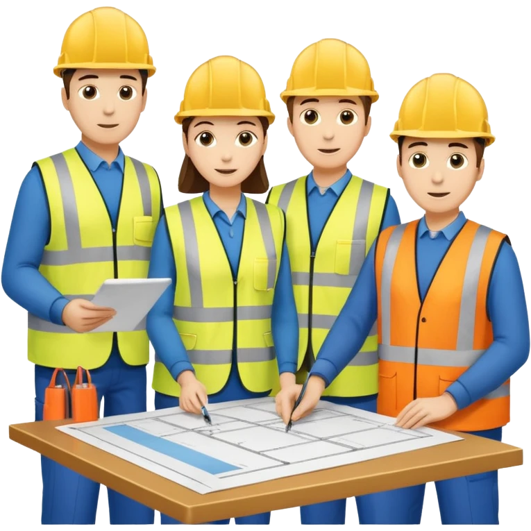 group of railway engineers behing a table emoji