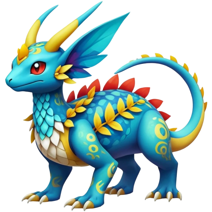 cool exotic fantasy-creature-Fakémon-Pokémon, full body, with markings emoji