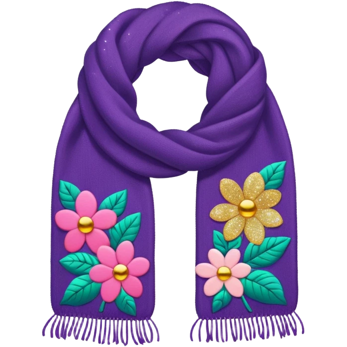 Knit scarf with floral glittery design emoji