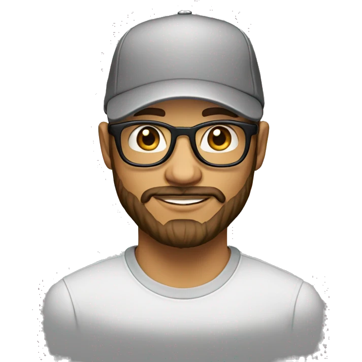 35 year old man with beard, round brown glasses, cap on backwardw emoji