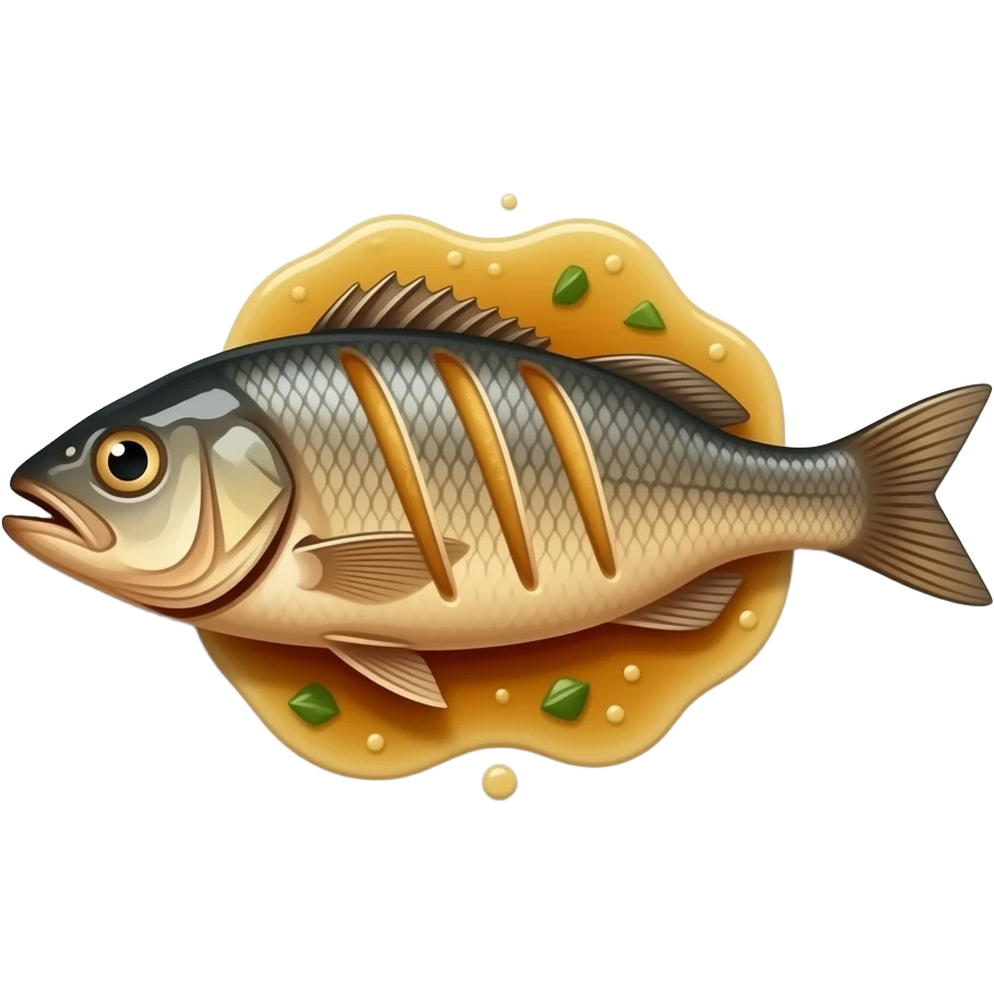 cooked fish on top of a full circular white plate emoji