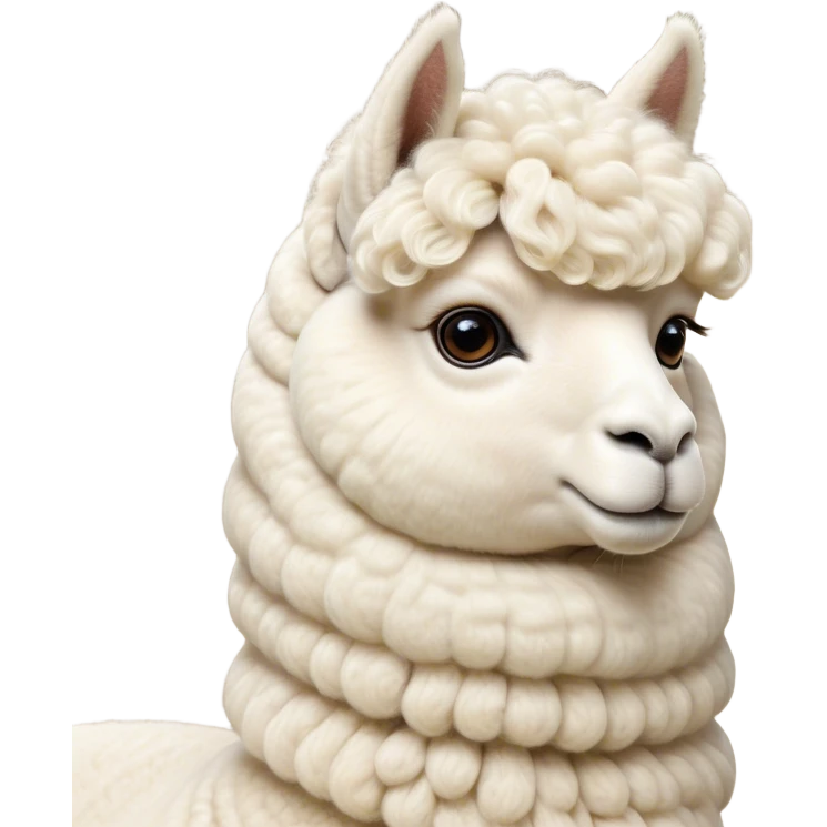 Cinematic Noble Cream Alpaca Portrait Emoji, Poised and regal, with a graceful, sturdy build and a luxuriously soft, well-groomed cream fleece, deep-set soulful gentle eyes, Simplified yet sharp and sophisticated features, highly detailed, glowing with a soft, dignified glow, high shine, intelligent and serene, stylized with an air of pastoral elegance, focused and attentive, soft glowing outline, capturing the essence of a watchful and confident companion, so majestic it feels as though it could stride out of the screen with effortless authority! emoji