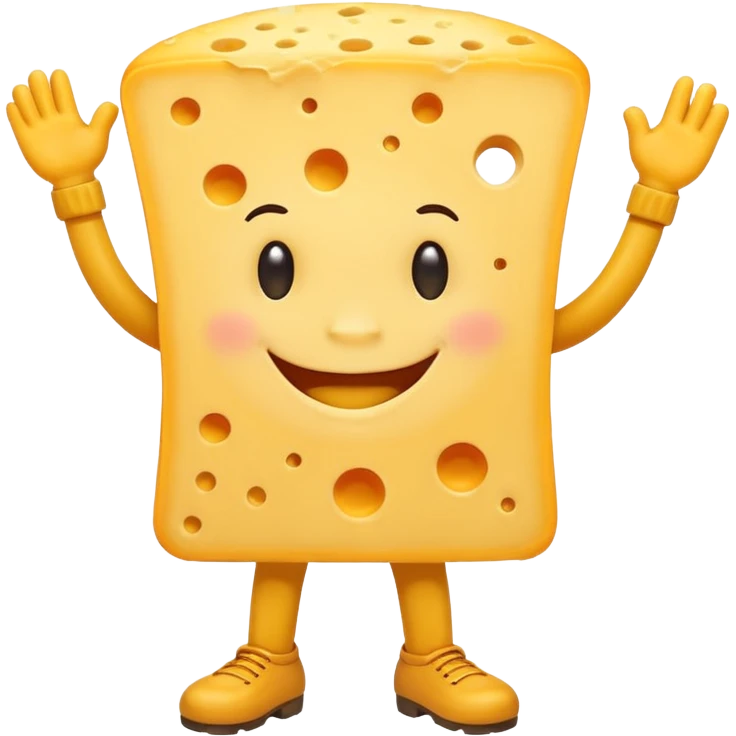 A cheese with arms and legs and gritted teeth emoji