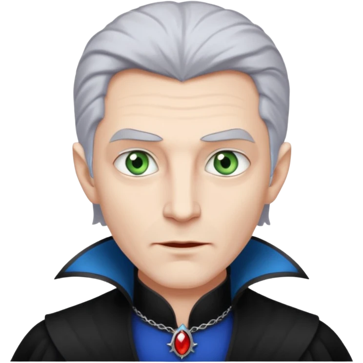A tall vampire man with gray hair and blue eyes. A princess with light brown hair and green eyes emoji