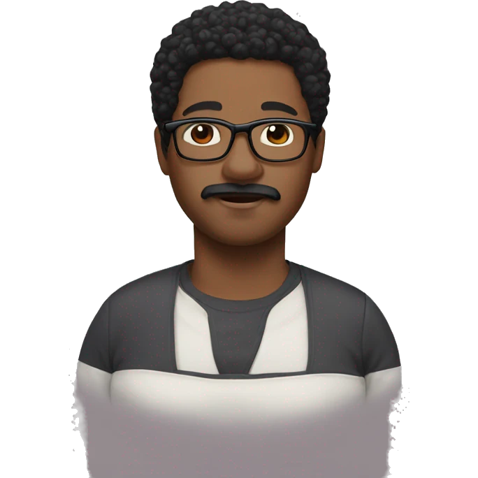 african american man with a mustache and short black hair and glasses, pregnant emoji