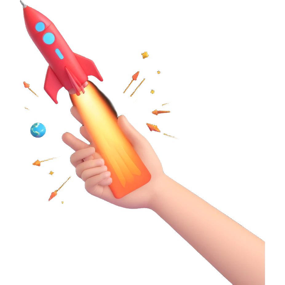 a rocket launching from a human hand, with AI circuitry patterns, showing AI boosting experimentation and creative freedom emoji