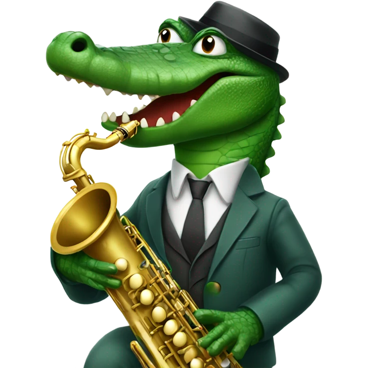 alligator in a jazz outfit playing the saxophone emoji