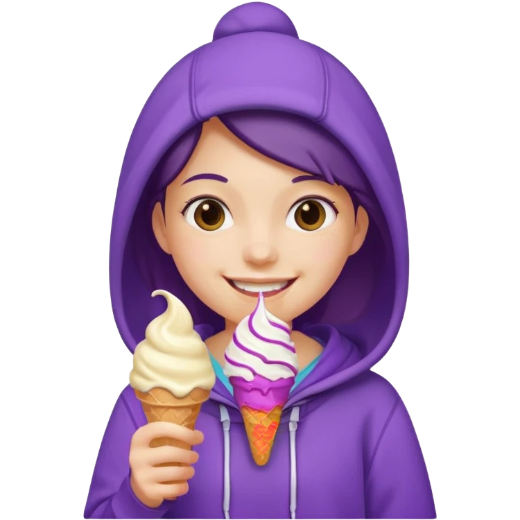 girl in purple hoodie holding ice cream emoji