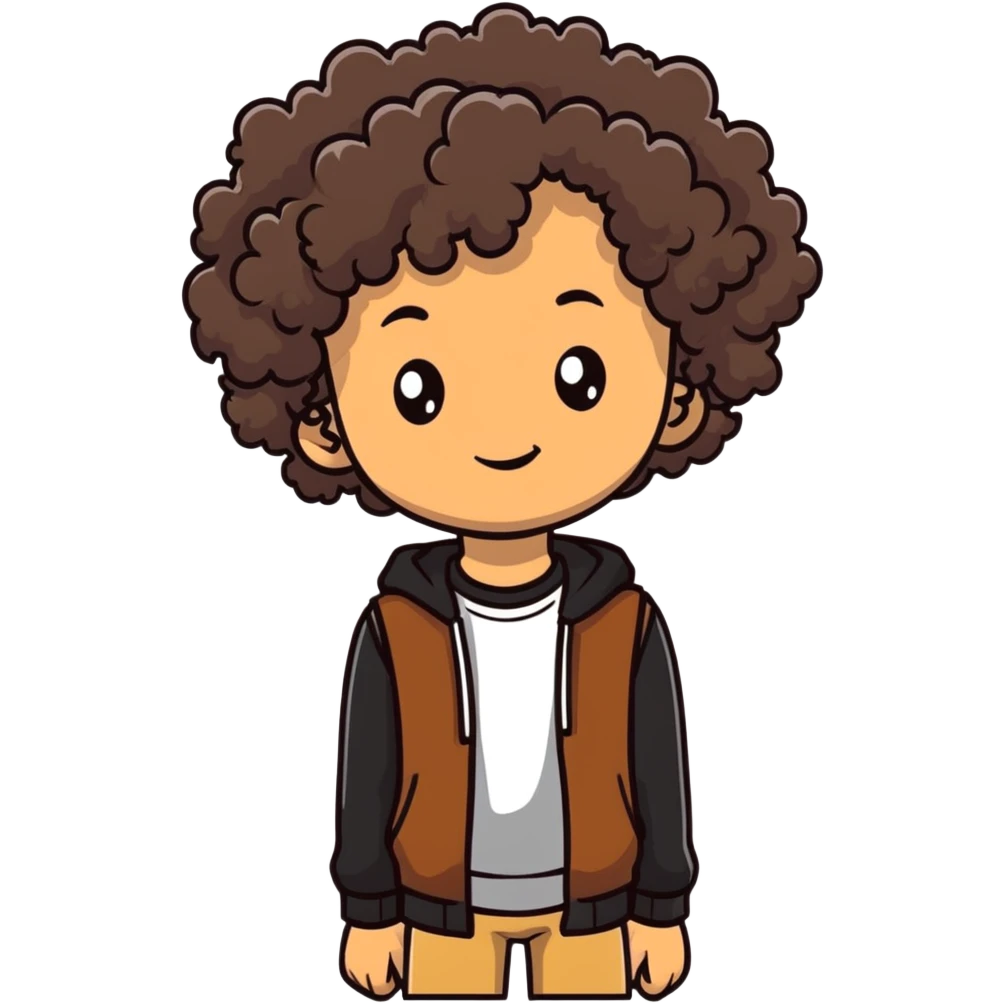 tan teenager with curly dark brown hair emoji