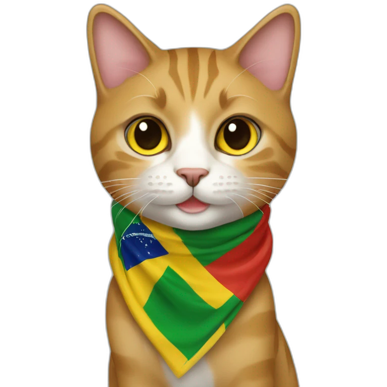 Stray-caramel-cat-wearing-scarf-with-brazilian-flag emoji