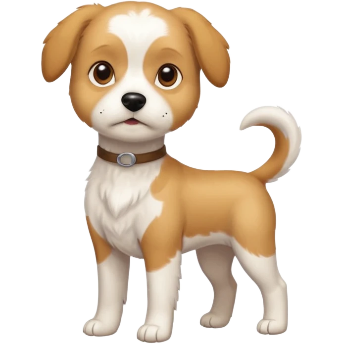 a full body white beagle x maltese x chi dog the size of a kelpie with light brown ears and a light brown patch on one eye emoji