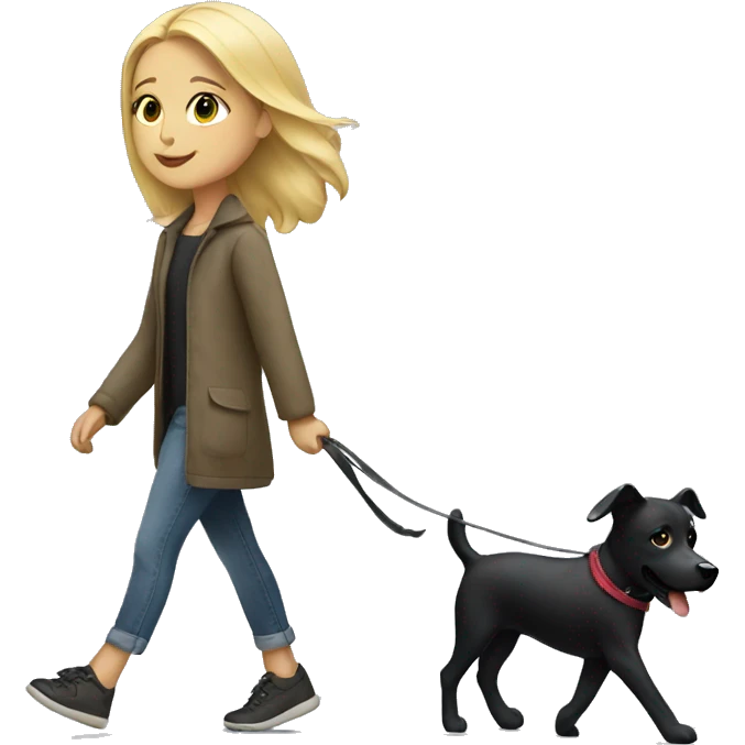 Blonde Girl walk with black dog emoji
