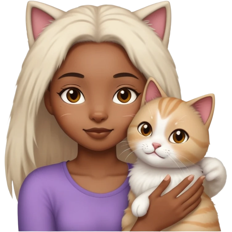 Black girl with straight hair playing with a cat emoji