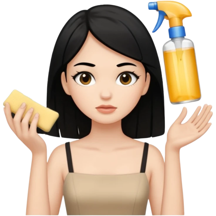 White girl with black hair in beige dress getting a face cleaning  emoji