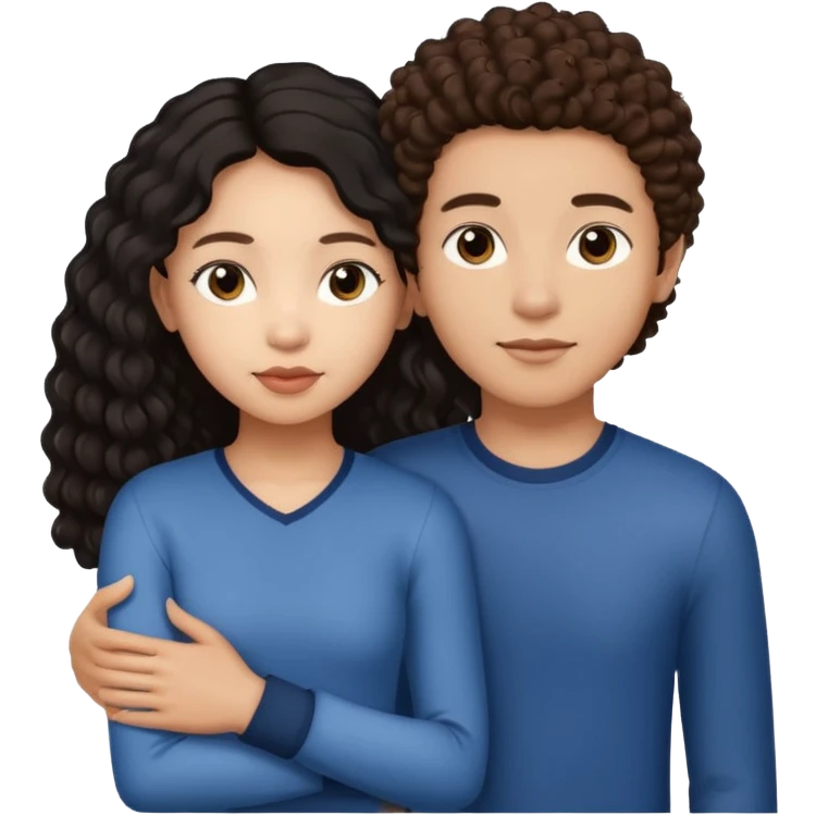 a lightskin boy with brown curly hair putting his arm around an asian girl with straight long black hair emoji