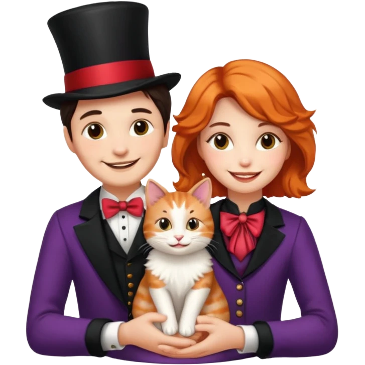 magician couple and their pet cat emoji