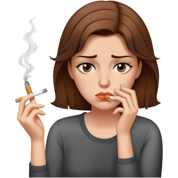 tired woman with brown hair smoking a cigarette looking fed up and exhausted emoji