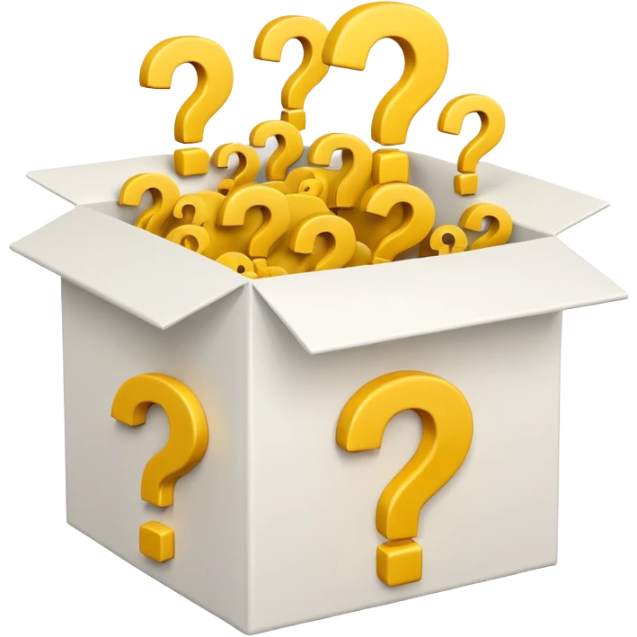 white box printed with q&a over stuffed with yellow question marks emoji