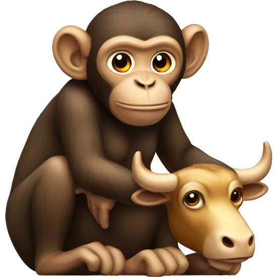 A monkey sits astride a bull emoji