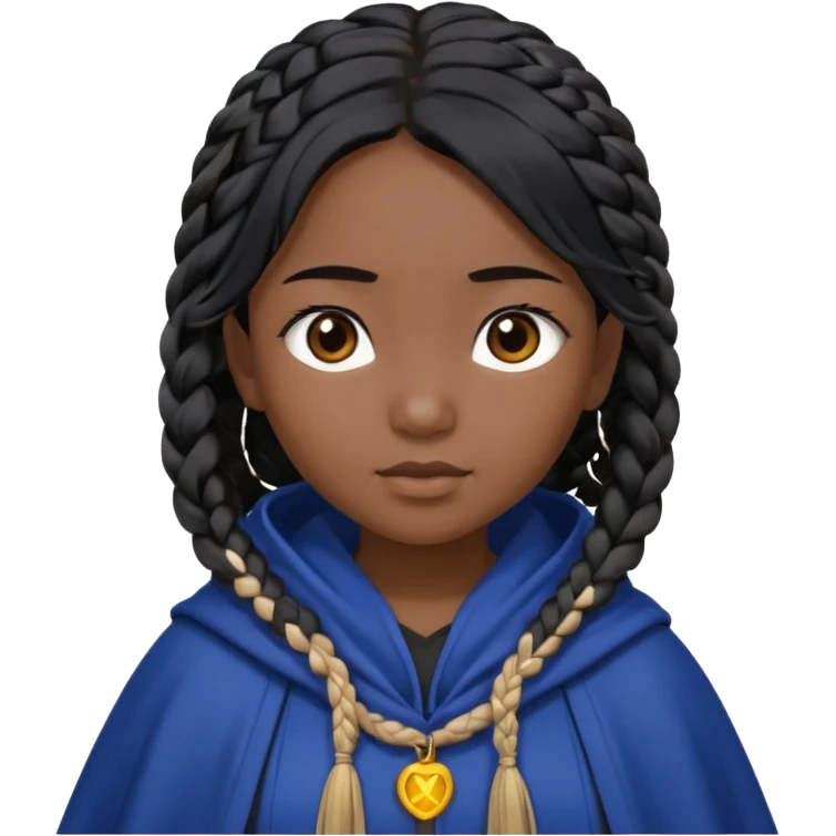 braid black hair, asian girl, dark blue cloak emoji