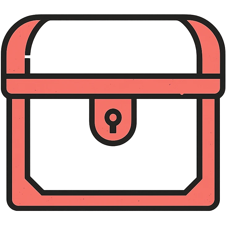 an extremely minimal red treasure chest with just the essential outline and very few details, mostly transparent with thin red lines, only about 30% red coverage, subtle weathered effect on the edges emoji