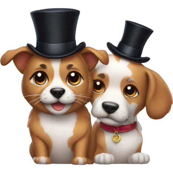 Dog and cat with a top hat  emoji